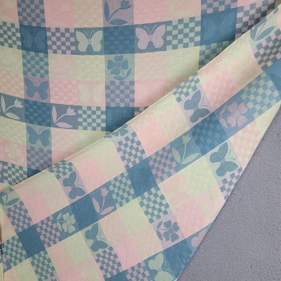 Nantucket Tablecloth Size 70x52 Oblong Spring Pastels Butterfly Patchwork Plaid - Picture 10 of 13